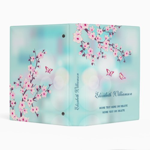 Cherry Blossom Pink Turquoise Custom Floral Mini Binder