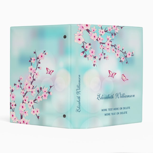 Cherry Blossom Pink Turquoise Custom Floral Mini Binder (Background)