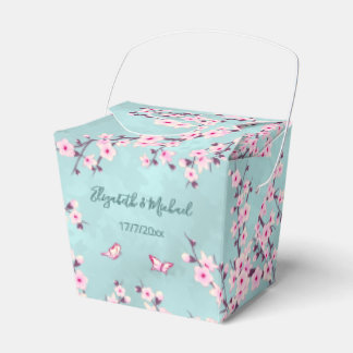 Cherry Blossom Pink Turquoise | Custom Wedding Favor Boxes