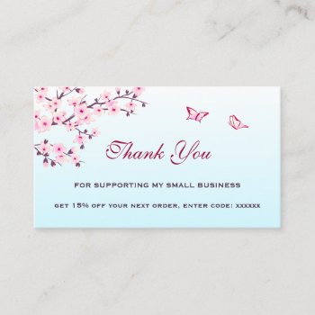 Cherry Blossom Pink Turquoise Thank You Discount B Business Card by NinaBaydur at Zazzle