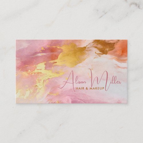 Cherry blossom Pink Watercolor and Gold  Business Card