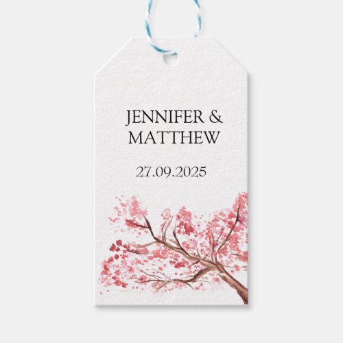 Cherry Blossom Pink Watercolor Elegant Wedding Gift Tags