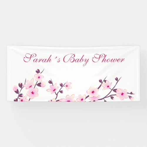 Cherry Blossom Pink White Baby Shower Banner