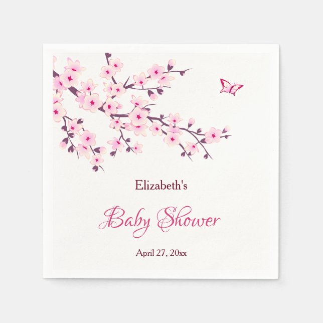 Cherry Blossom Pink White Baby Shower   Napkins (Front)