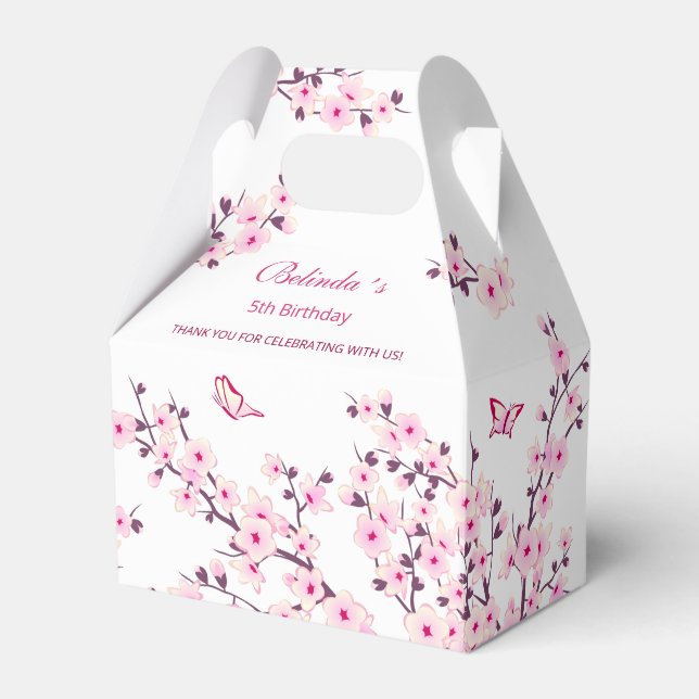 Cherry Blossom Pink White Birthday Thank You Favor Boxes (Front Side)