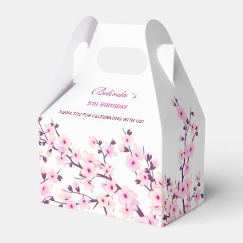 Cherry Blossom Pink White Birthday Thank You Favor Boxes