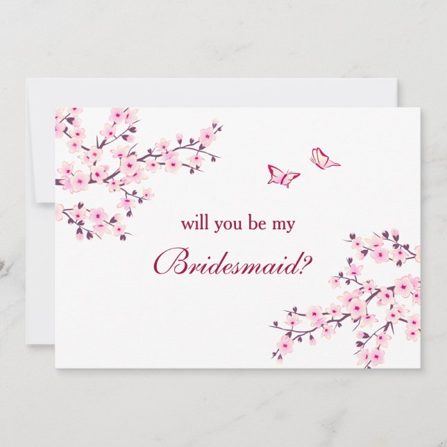 Cherry Blossom Pink White Bridesmaid Invitation (Front)