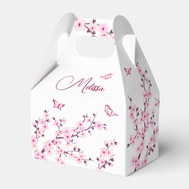 Cherry Blossom Pink White Custom Birthday Favor Boxes (Back Side)