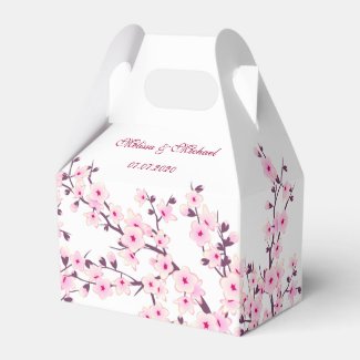 Cherry Blossom Pink White Custom Wedding Favor Box