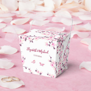 Cherry Blossom Pink White Custom Wedding Favor Boxes