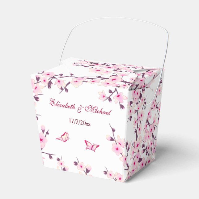 Cherry Blossom Pink White Custom Wedding  Favor Boxes (Front Side)