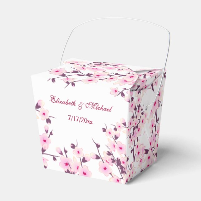 Cherry Blossom Pink White | Custom Wedding Favor Boxes (Front Side)