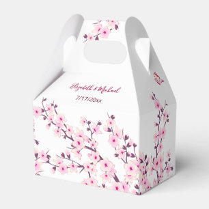Cherry Blossom Pink White Custom Wedding Favor Boxes