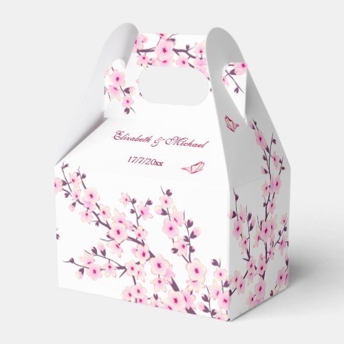 Cherry Blossom Pink White Custom Wedding  Favor Boxes