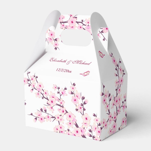 Cherry Blossom Pink White Custom Wedding  Favor Boxes (Front Side)