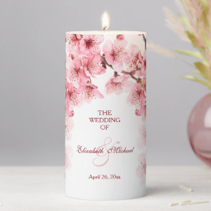 Cherry Blossom Pink White Custom Wedding Pillar Candle