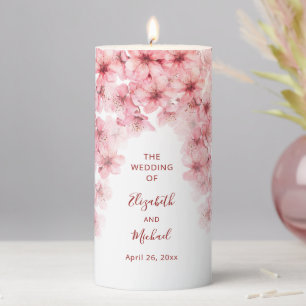 Cherry Blossom Pink White Custom Wedding Pillar Candle