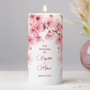 Cherry Blossom Pink White Custom Wedding Pillar Candle