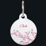 Cherry Blossom Pink White  Dog´s Name Your Address Pet ID Tag<br><div class="desc">Pretty pink cherry blossoms on a white background. Customize it with your pet´s name,  your name,  your address and your phone number.</div>