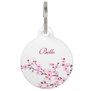 Cherry Blossom Pink White  Dog´s Name Your Address Pet ID Tag