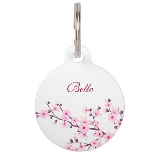 Cherry Blossom Pink White  Dogs Name Your Address Pet ID Tag