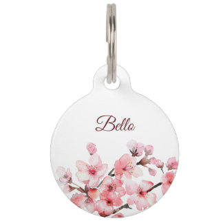 Cherry Blossom Pink White Dog´s Name Your Address Pet ID Tag