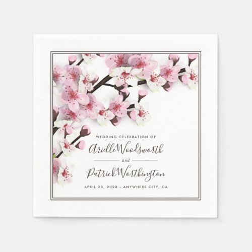 Cherry Blossom Pink White Elegant Wedding Napkins