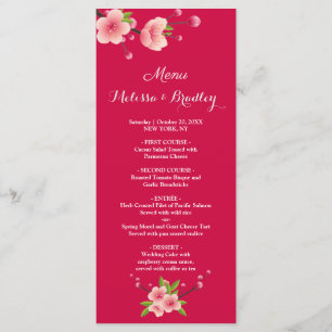 Cherry Blossom Pink White  flora  Wedding Menu