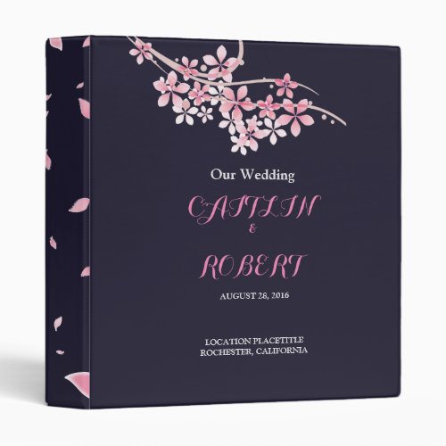 Cherry Blossom Pink White floral 3 Ring Binder