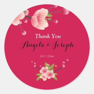 Cherry Blossom Pink White floral round sticker