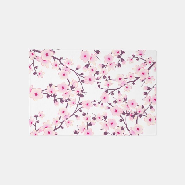Cherry Blossom Pink White Floral Rug (Front)