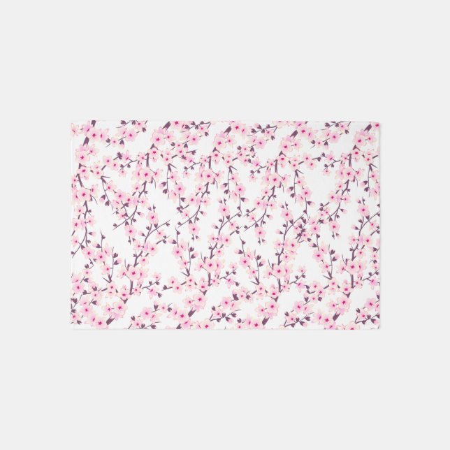 Cherry Blossom Pink White Floral Rug (Front)