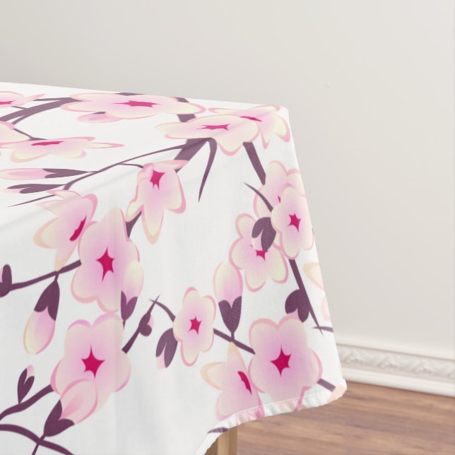 Cherry Blossom Pink White Floral Tablecloth (In Situ)