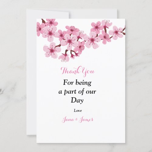 Cherry Blossom Pink White  floral  Thank You Card