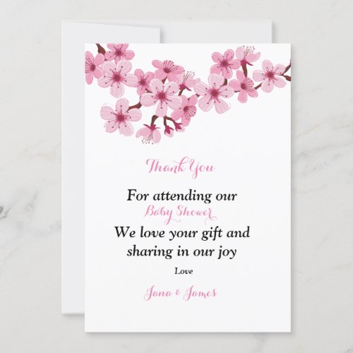 Cherry Blossom Pink White floral  Thank You Card