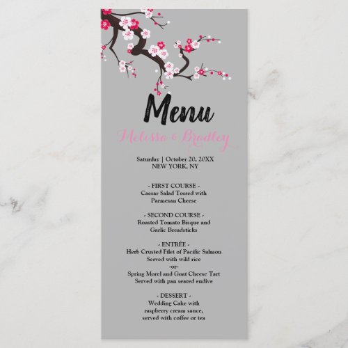 Cherry Blossom Pink White  floral  Wedding Menu