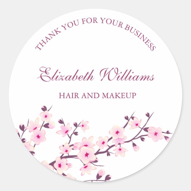 Cherry Blossom Pink White Thank You  Classic Round Sticker (Front)