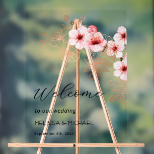 Cherry Blossom Pink White Wedding Acrylic Sign