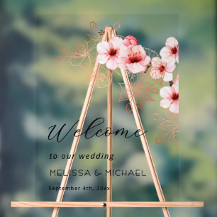Cherry Blossom Pink White Wedding Acrylic Sign