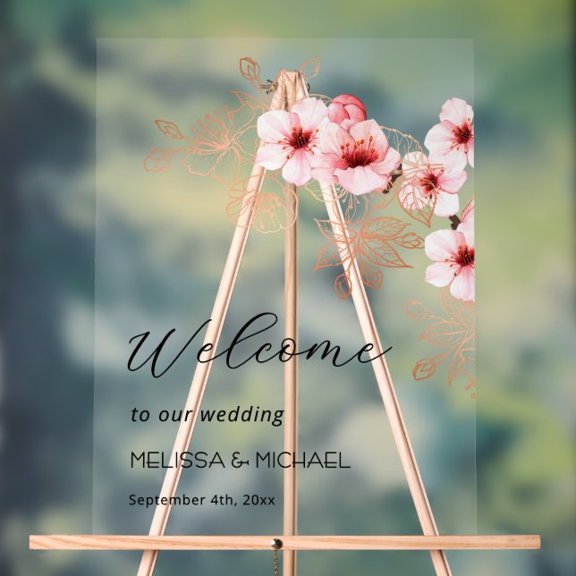 Cherry Blossom Pink White Wedding Acrylic Sign (Neutral)