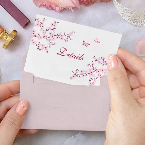 Cherry Blossom Pink White Wedding Details Enclosure Card