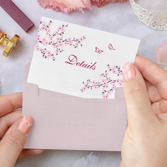 Cherry Blossom Pink White Wedding Details Enclosure Card (Creator Uploaded)