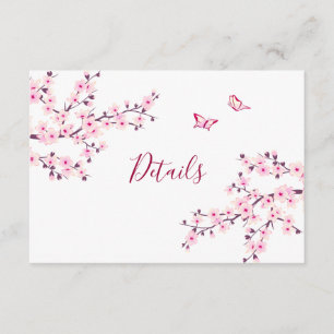 Cherry Blossom Pink White Wedding Details Enclosure Card