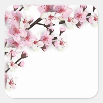 Cherry Blossom Pink White Wedding Favor Stickers by RusticWeddings at Zazzle