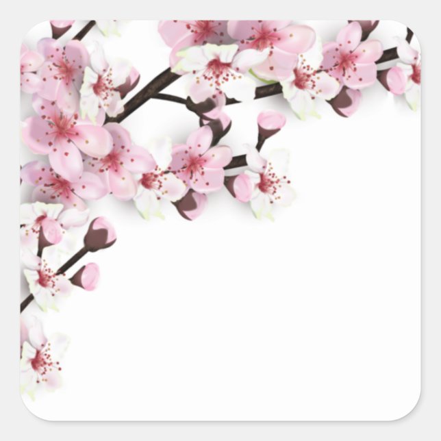 Cherry Blossom Pink White Wedding Favor Stickers (Front)
