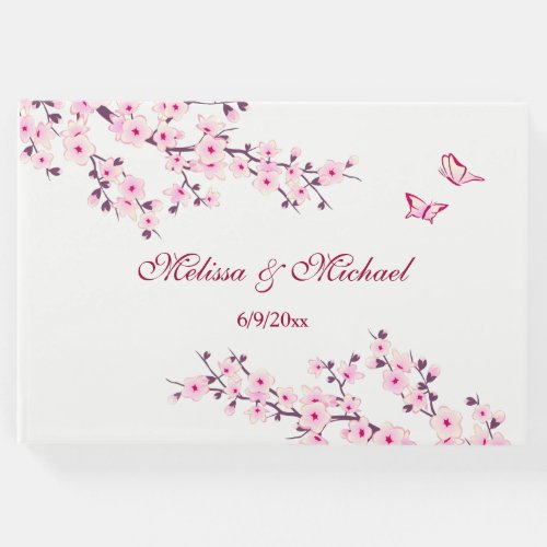 Cherry Blossom Pink White Wedding Guest Book