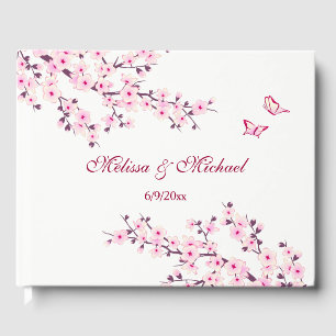 Cherry Blossom Pink White Wedding Guest Book