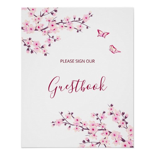 Cherry Blossom Pink White Wedding Guestbook  