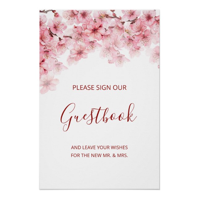 Cherry Blossom Pink White Wedding Guestbook  (Front)
