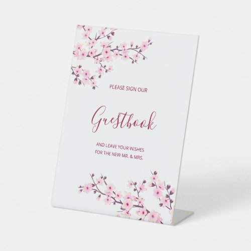Cherry Blossom Pink White Wedding Guestbook 